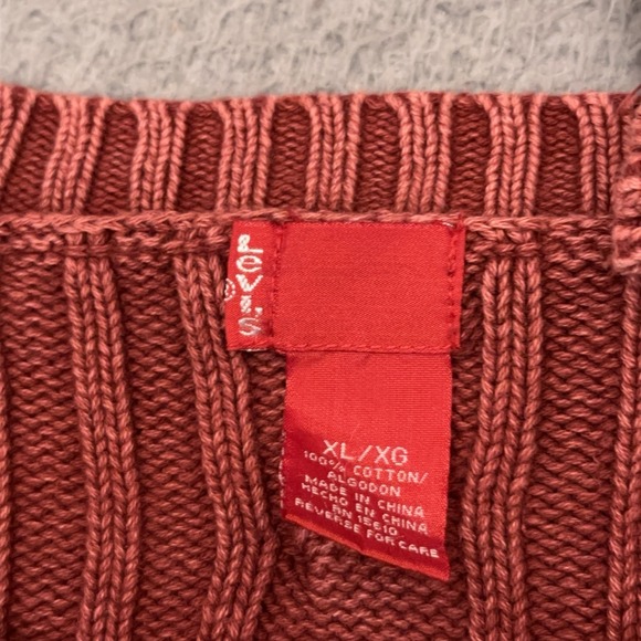 Levi's Cable Knit Sweater Women's XL Red Heavyweight Crew Neck Chunky‎ Boxy - Picture 2 of 8